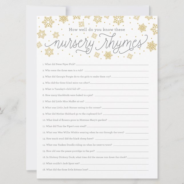 Nursery Rhyme Game Card Gênero Chá neutro (Frente)