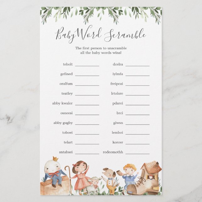 Nursery Rhymes - Chá de fraldas Jogo do Word Scram (Frente)