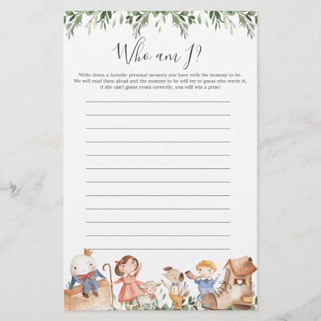 Nursery Rhymes Chá de fraldas Quem Sou Eu Jogo (Frente)