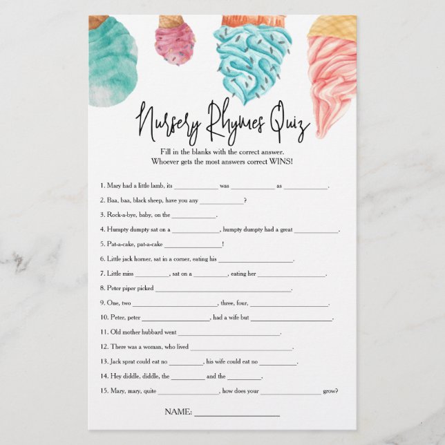 Nursery Rhymes Quiz O que é o Chá de fraldas Scoop (Frente)