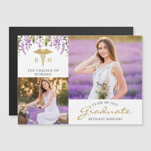 Nursing Graduation 2 Photo Announement Magnet (Frente/Verso)