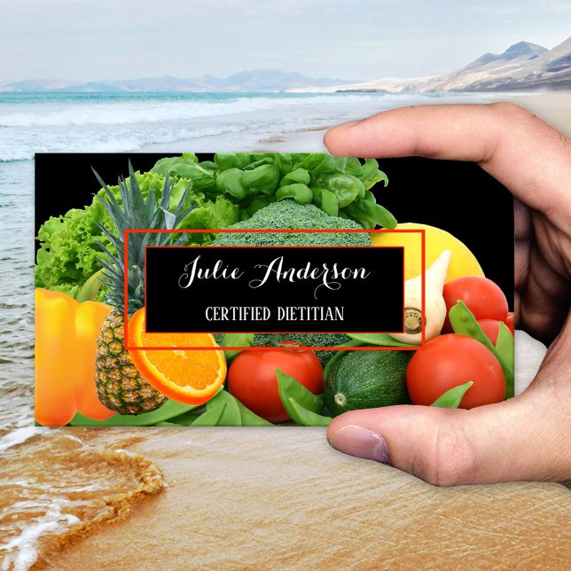 Nutricionista nutricionista Cartão de visita de Co (Business card for a nutritional therapist or professional dietitian showing fresh fruits + vegetable)