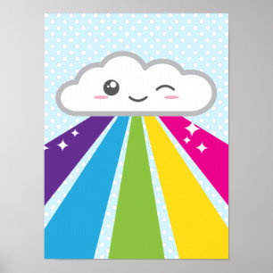Nuvem de Kawaii e impressão do poster do arco-ír
