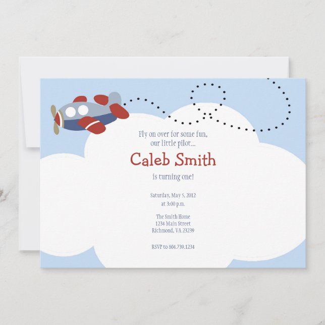 Nuvem do avião 1 convite do aniversário (Frente)