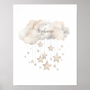 Nuvem e Estrelas em Branco Impressão de Poster