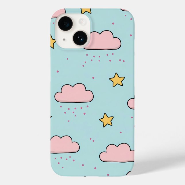 Nuvem Rosa Pastel e Padrão de Estrela Amarela (Verso)