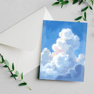Nuvens Brancas Céu Azul Lindo Cartão de Aquarela