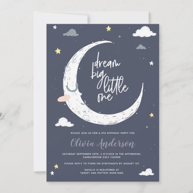 Nuvens, convite de aniversário de lua e estrelas (Frente)