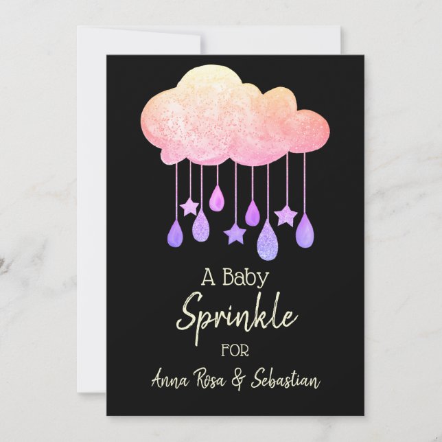 *~* Nuvens Estrelas Chuva Quebra Sprinkle Convite (Frente)