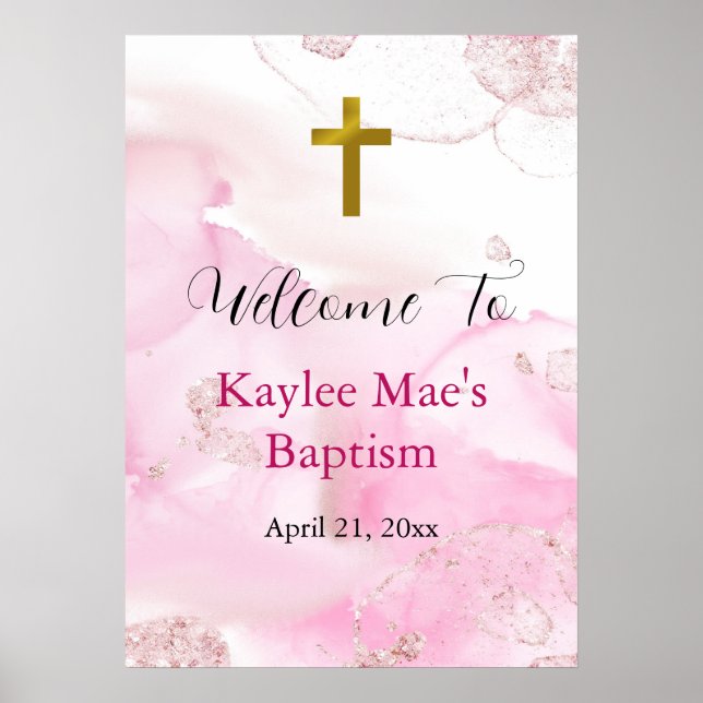 Nuvens rosadas rodando e girando Poster de batismo (Frente)