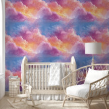 Nuvens Sonhadoras Rosa Azul Vibrante Berçário Céu