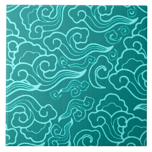 Nuvens, turquesa e Aqua japoneses do vintage (Frente)