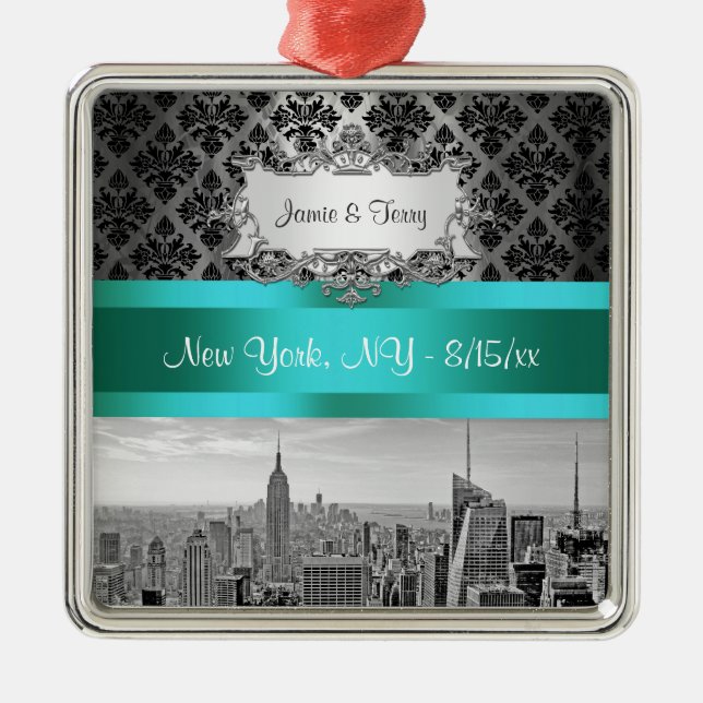 NY City Skyline BW B3 Damask F2 - Ornamento (Frente)