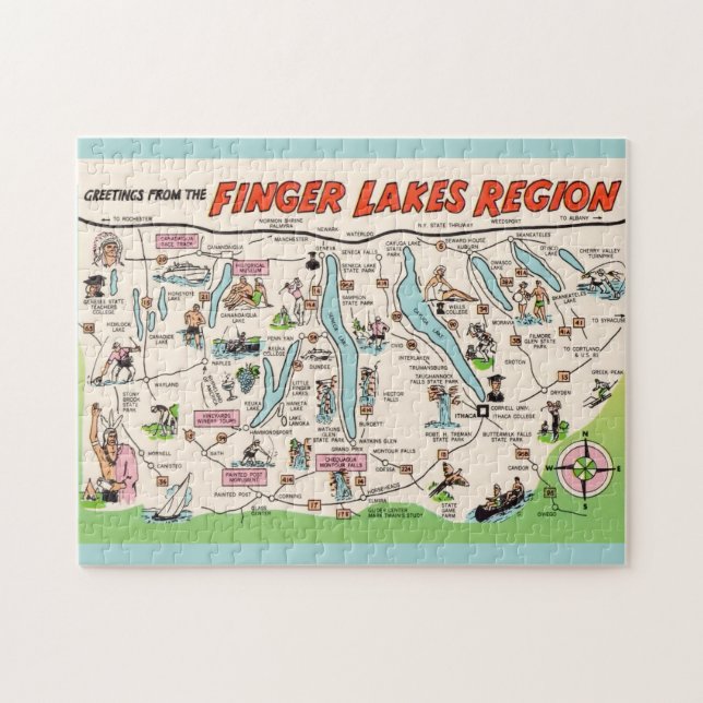 NY Finger Lakes Ilustrado Quebra-Cabeça 11x14 (Horizontal)