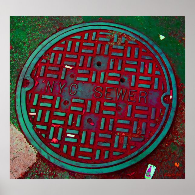 NYC Broadway Street Manhole Art Impressão Cobrir (Frente)