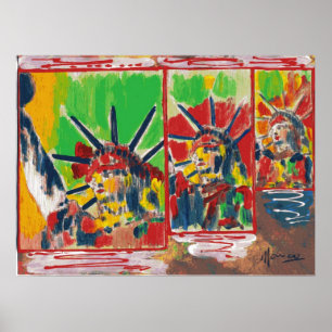 NYC Peter Max estilo 3 liberta Poster assinado de 