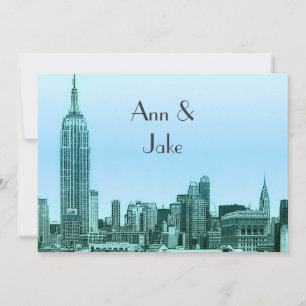 NYC Skyline 01 Teal Etch Convite de casamento 2