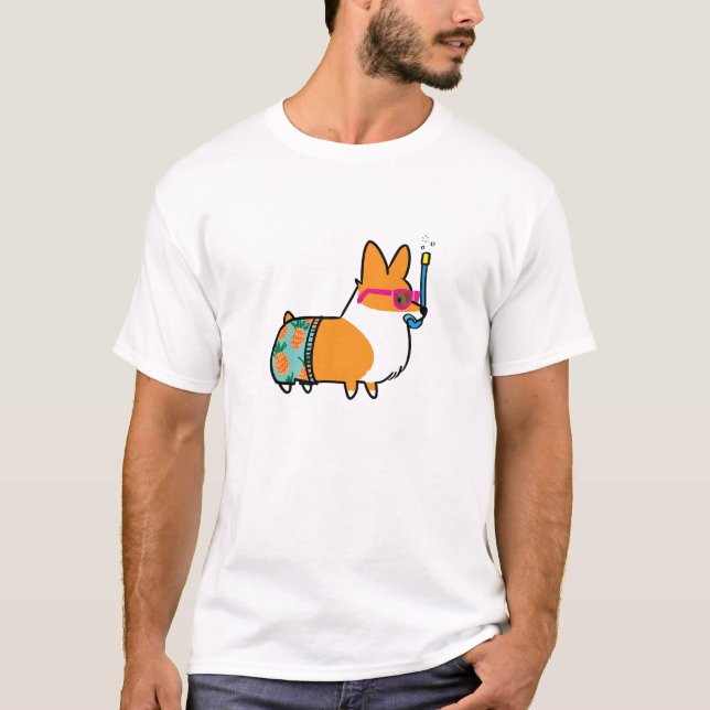 O abacaxi do Corgi do verão Shorts a camisa (Frente)