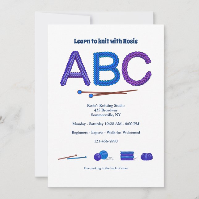 O ABC do convite para tricô (Frente)