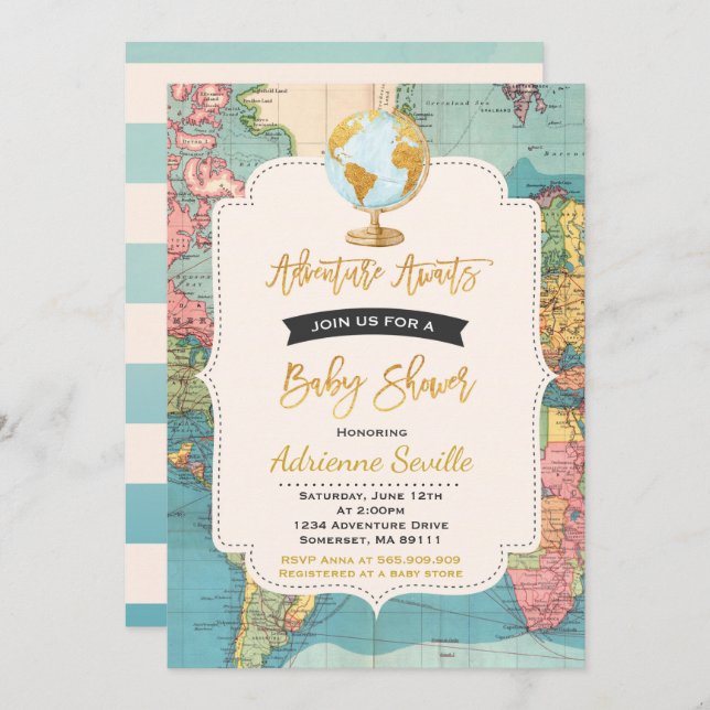 O Adventure aguarda o Chá de Mapa de Convite para  (Frente/Verso)