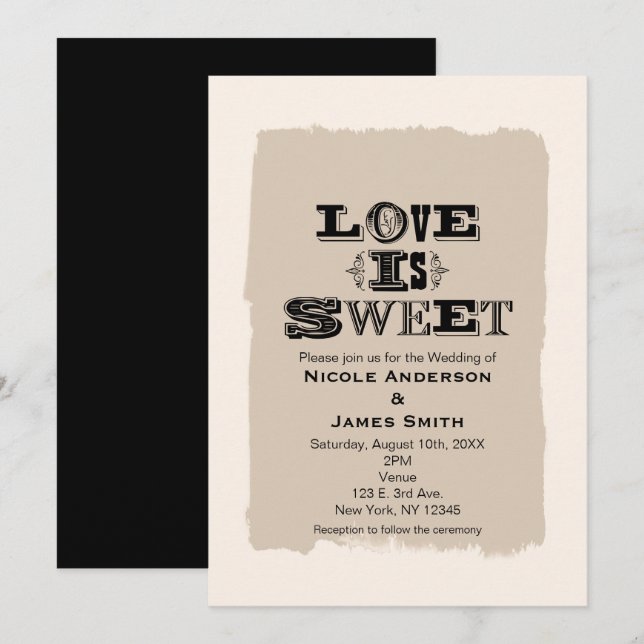 O AMOR É DOCE Convites de Casamento Vintage Bege (Frente/Verso)