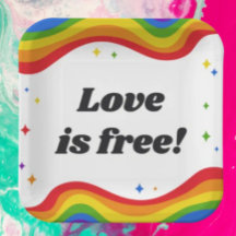 O Amor é Livre: Pratos Quadrados de Papel Arco-íri