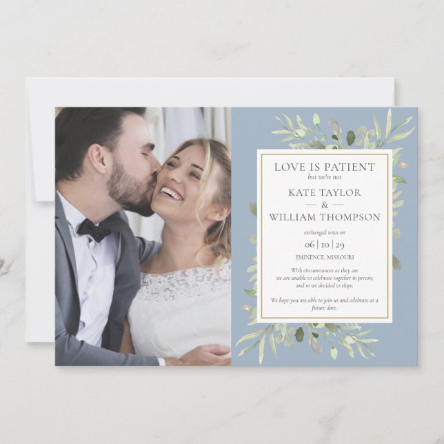 O Amor é Paciente Anúncio de Casamento Dusty Blue (Frente)