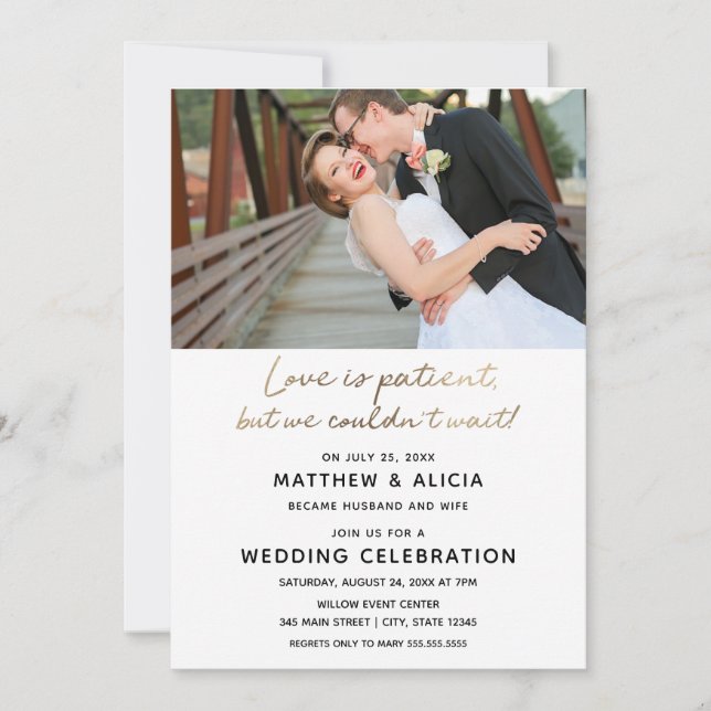 O amor é paciente Anúncio de Casamento Recepção (Frente)