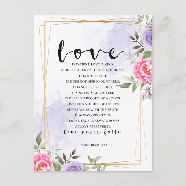 O amor é paciente, o amor é bondoso Cartão Postal (Frente)