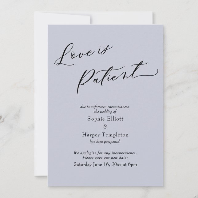 O amor é Patient Azul Pós-Ponta Cartão de Casament (Frente)