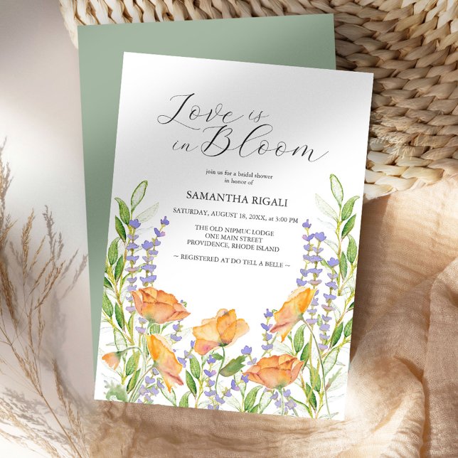 O amor está no Bloom - Chá de panela de flores sel (Love is in bloom bridal shower invitations features watercolor floral art by Victoria Grigaliunas)