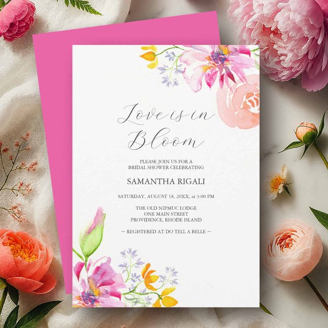 O amor está no Sangue Convites de chá de panela Ro (Love is in bloom bridal shower invitations with hand painted watercolor flowers )