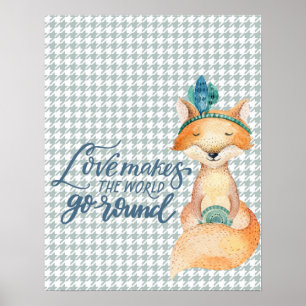 O amor faz o mundo - Boho Fox Wood Poster
