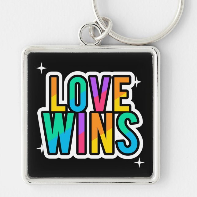 O amor ganha. LGBTQ+Orgulho. Arco-íris. Chaveiro (Frente)