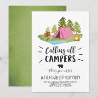 O aniversário do convite da barraca de acampamento