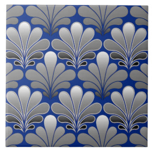 O art deco Shell modela, prata e azuis cobaltos