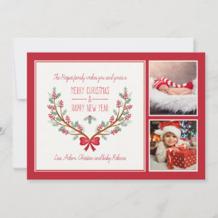 O azevinho ramifica cartão do feriado de 2 fotos