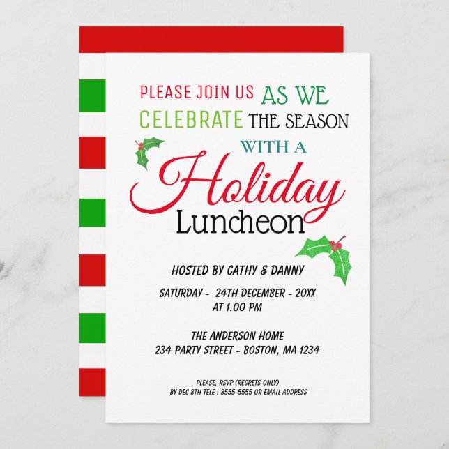 O azevinho sae do convite do almoço do Natal (Frente/Verso)