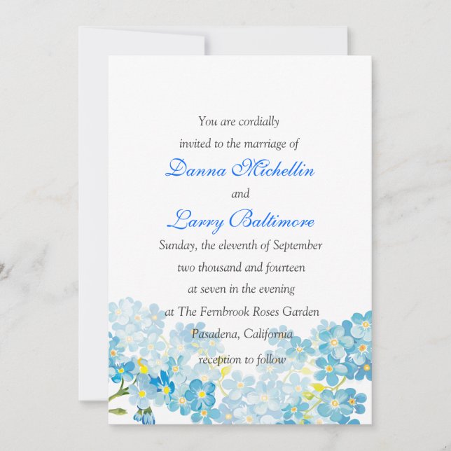 O azul esquece-me convite não wedding (Frente)