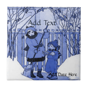 O azulejo da neve da família, olhar do Dutch,