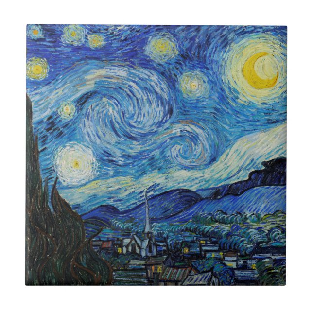 O Azulejo de cerâmica Vincent Van Gogh na Noite Es (Frente)