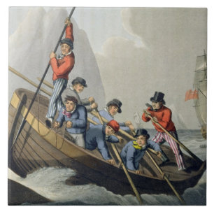 O barco de um navio que ataca uma baleia, gravada