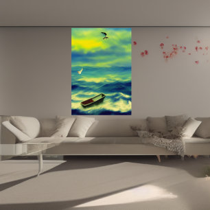 O barco perdido no mar   AI Art Poster