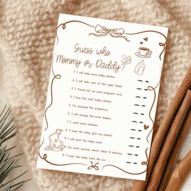 O Bebê Café Está Sendo Preparado Adivinhe Quem é M (Hand Drawn Coffee Baby Shower Guess Who Mommy or Daddy Game)