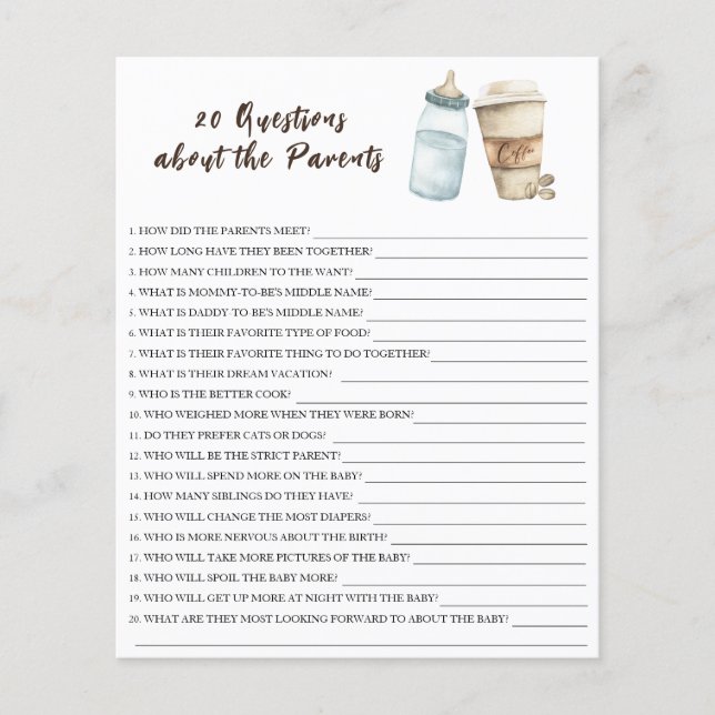 O bebê está a preparar café - 20 perguntas sobre o (Frente)