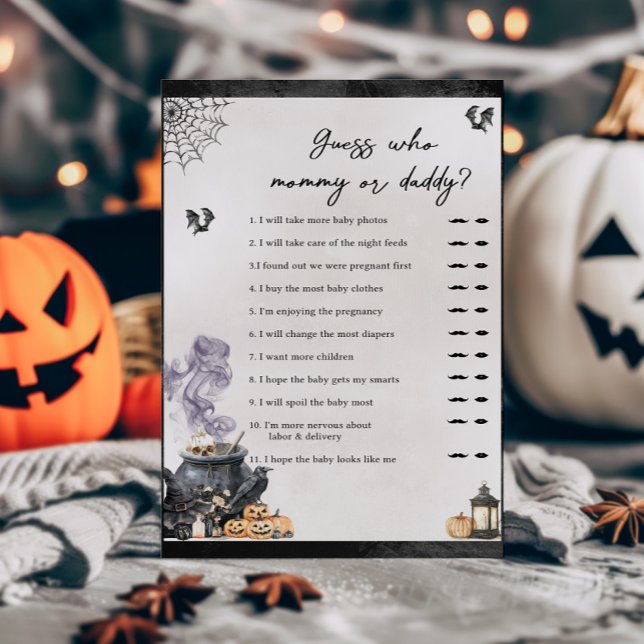 O Bebê Está Sendo Preparado Bruxa Adivinhe Quem é  (A Baby is Brewing Halloween Baby Shower Guess Who Mommy or Daddy Game)