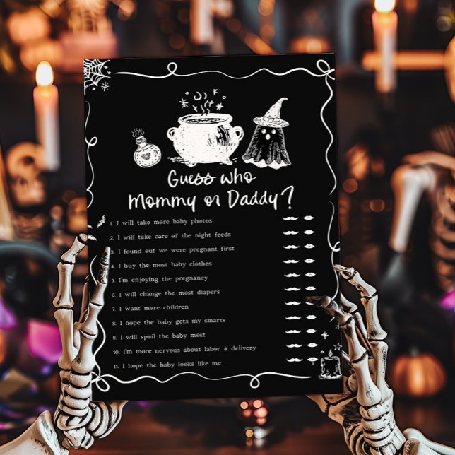 O Bebê Está Sendo Preparado Palpite de Halloween Q (Hand Drawn A Baby is Brewing Baby Shower Guess who Mommy or Daddy Game)