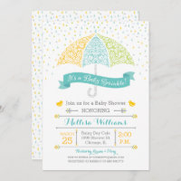 O bebê polvilha o convite laçado do guarda-chuva