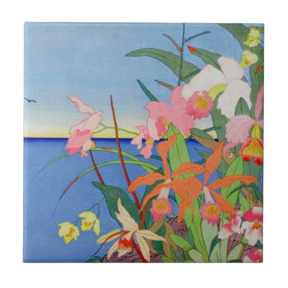 O beira-mar floresce a arte Ukiyo-E de Woodblock