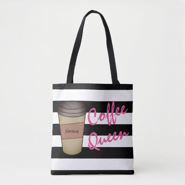 O bolsa listrado personalizado da rainha do café (Frente)